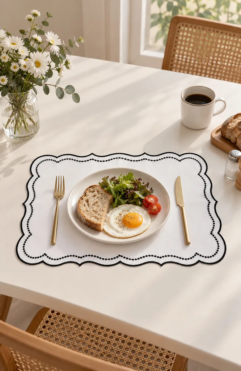 Gekräumtes besticktes Stoff-Tischset