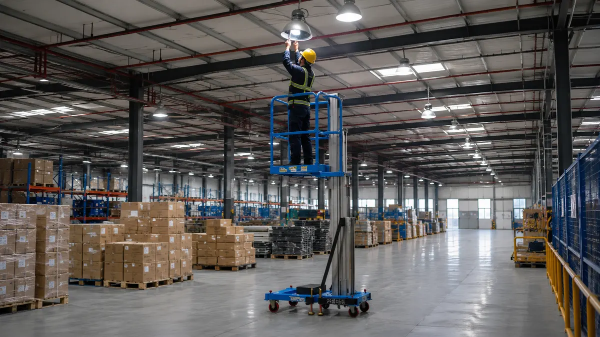 Warehouse center lighting, rack inspection, and access maintenance