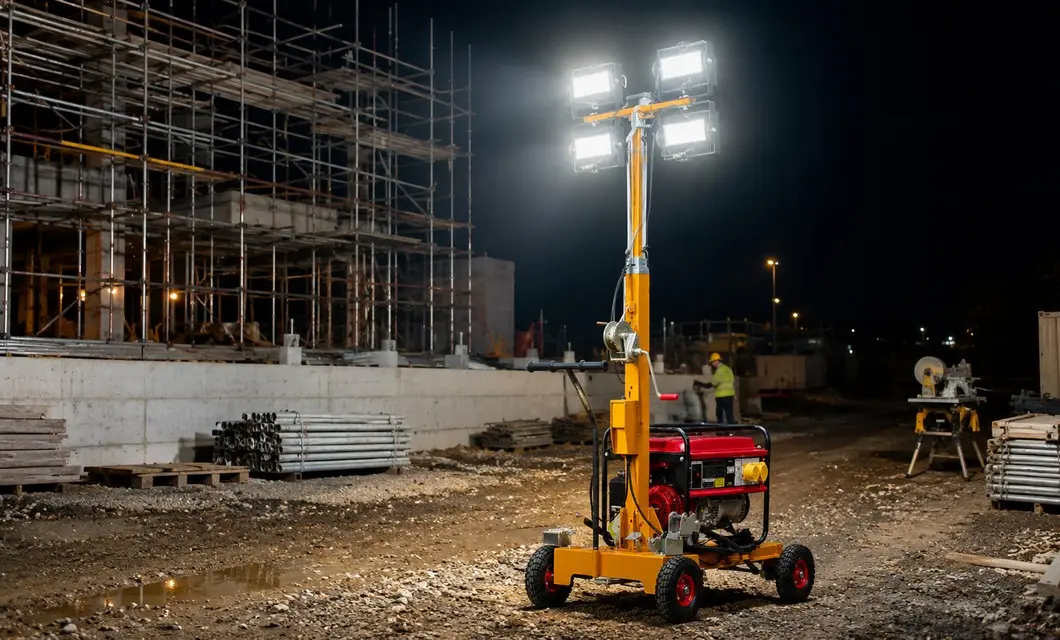 Four 200 W LED lamps support lighting around active building sites.