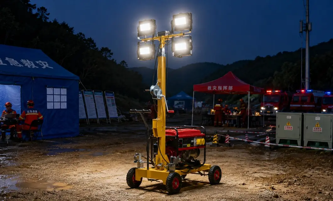 Self-contained generator lighting supports emergency response areas.