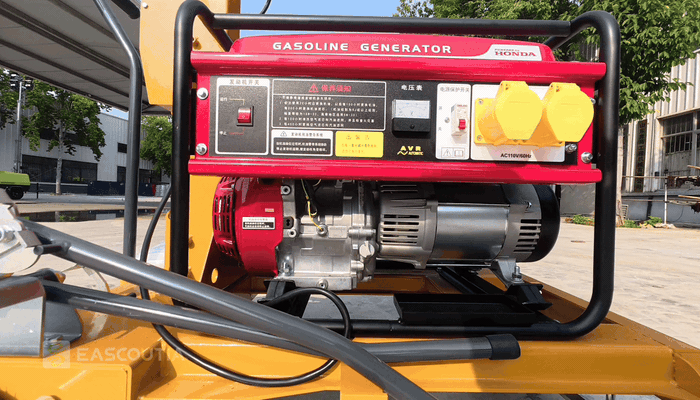 The open generator assembly centrally displays the power and output interfaces, with an intuitive structural layout