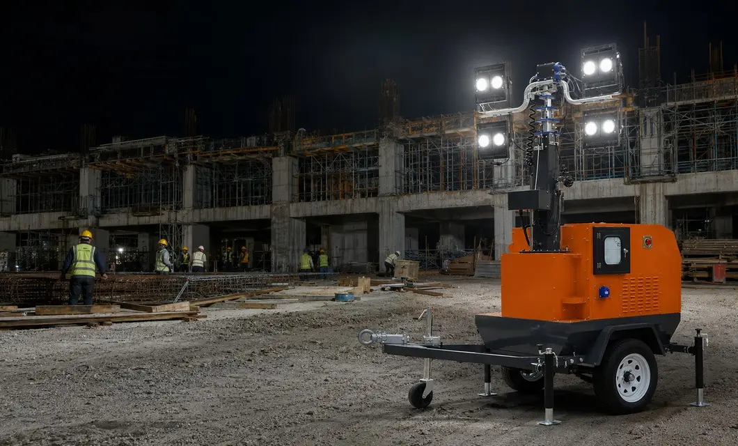 LED mast lighting improves visibility around active building construction areas.