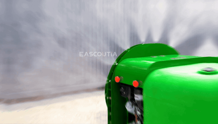A continuous mist curtain forms as multiple outlets work together, supporting broad, even coverage and smoother crop-protection operations.