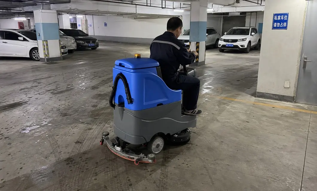 Routine hard-floor cleaning for indoor parking areas.