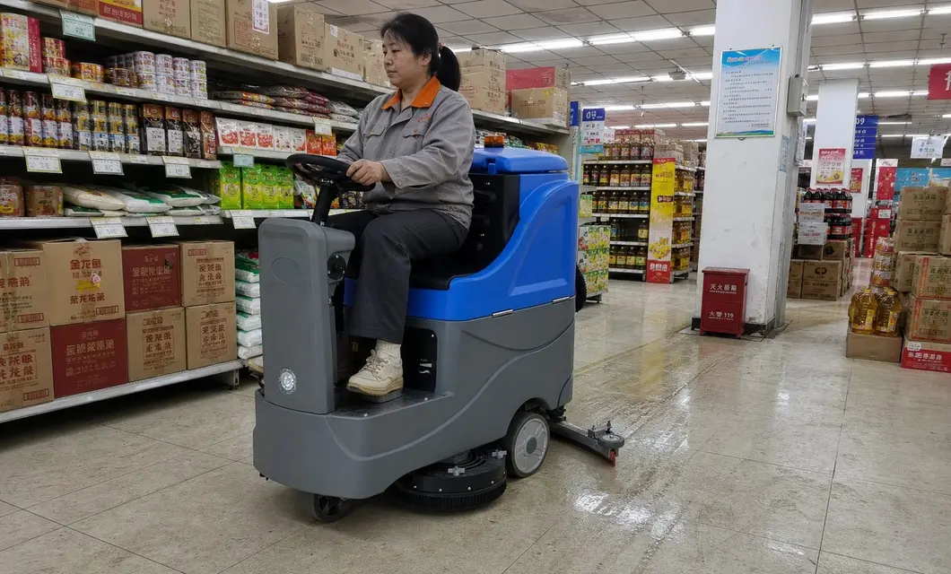 Regular cleaning of supermarket aisles and retail floors.