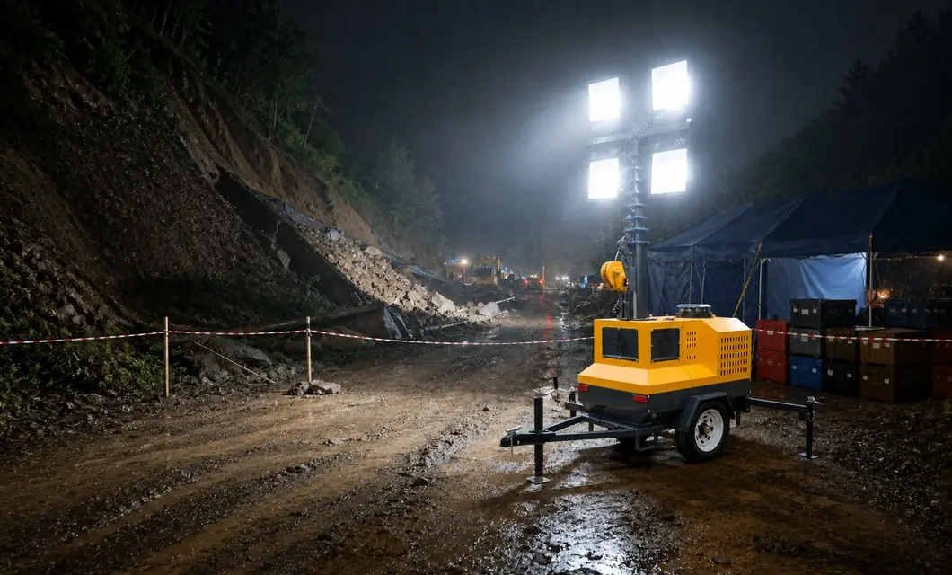 Elevated manual lighting for disaster rescue and emergency response work.