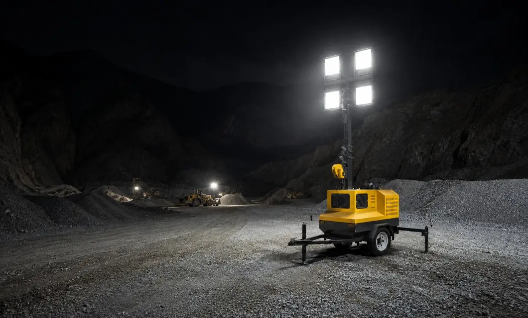 Four 400 W floodlights for dark mining and outdoor work areas.