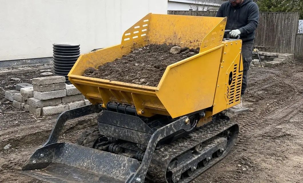 Muddy soil hauling across uneven ground