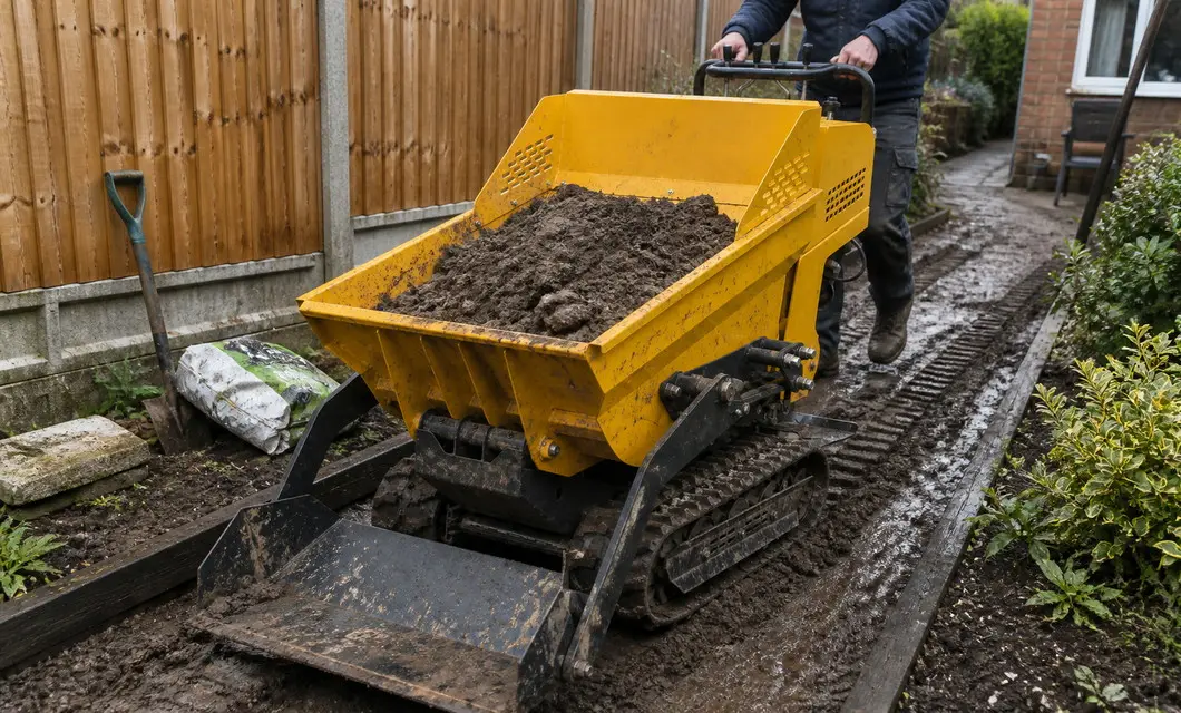 Landscape soil movement along narrow garden paths and wet ground