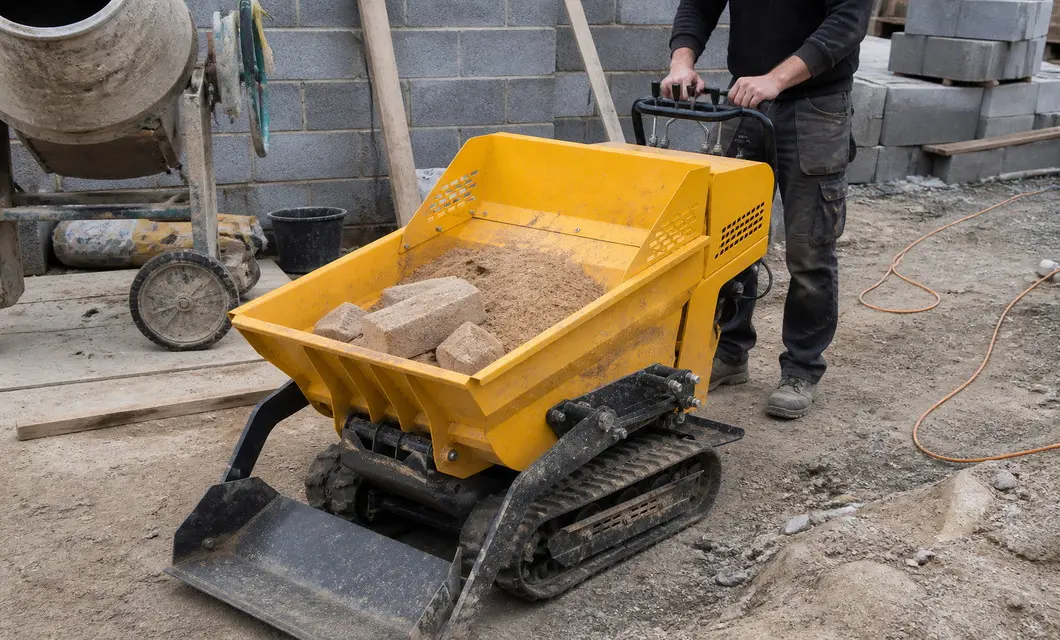 Masonry material hauling across active residential building sites