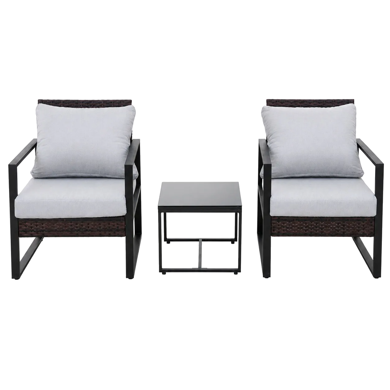 Wicker single chair with square tube aluminum frame, three-piece set