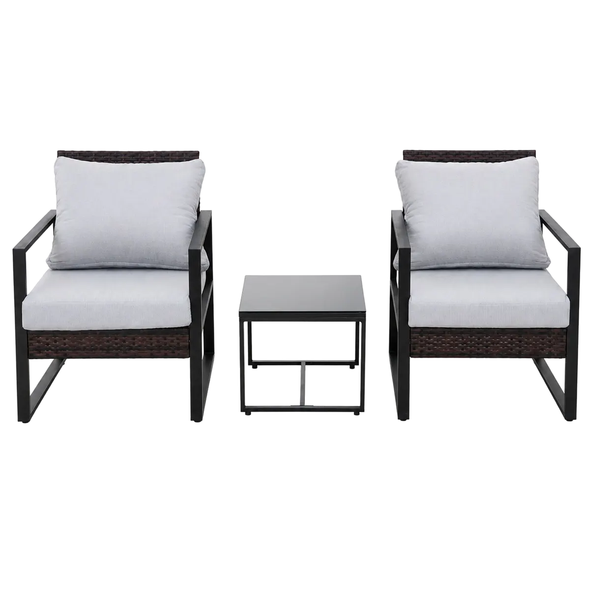 Wicker single chair with square tube aluminum frame, three-piece set