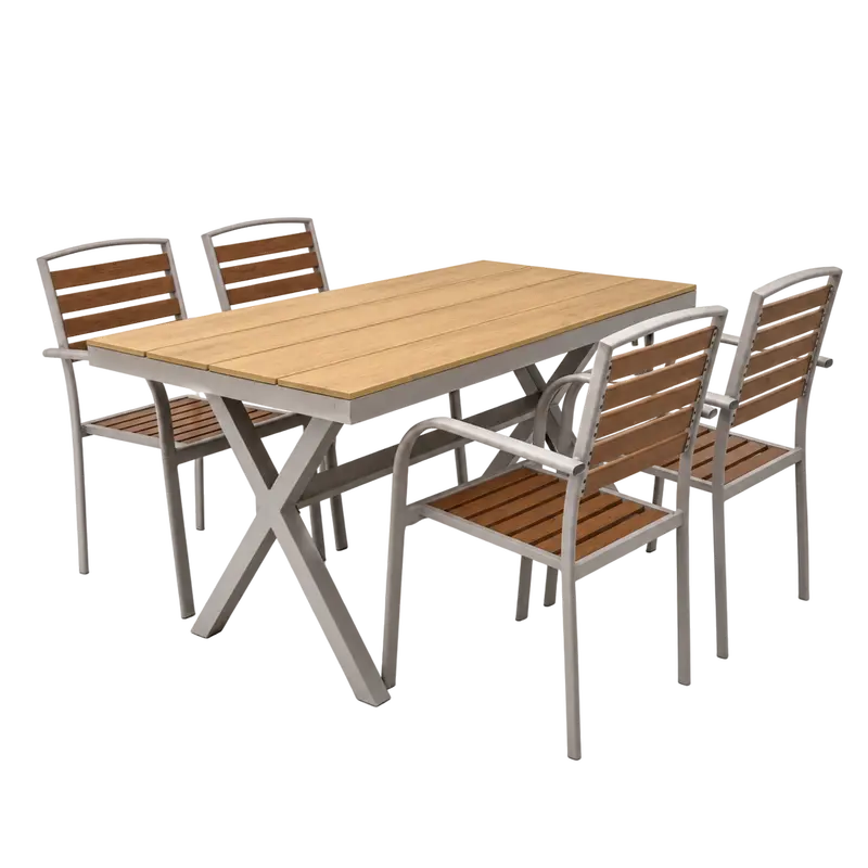 Iron-framed WPC outdoor square table set of five (1 table, 4 chairs)
