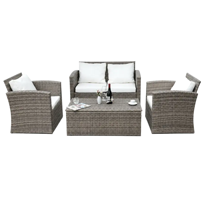 Rattan sofa four-piece set for the courtyard