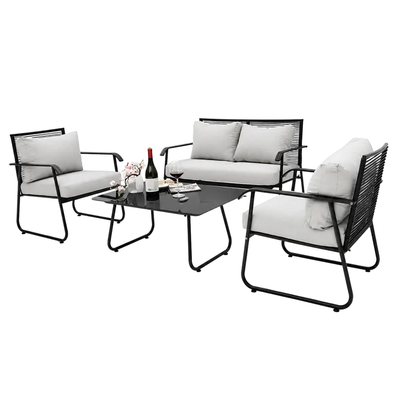 Outdoor rattan four-piece set with external leakage