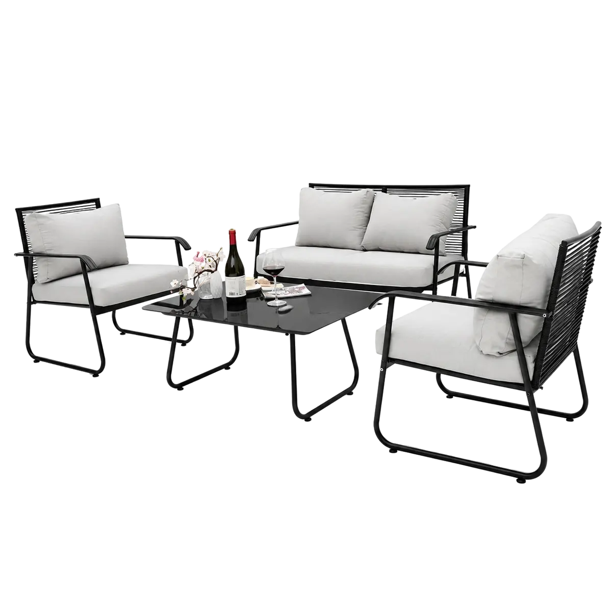 Outdoor rattan four-piece set with external leakage