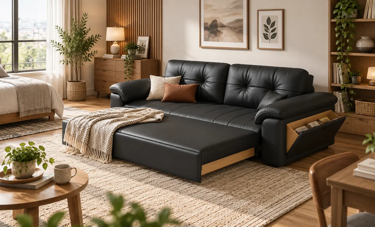 Sofá cama negro para sala de estar