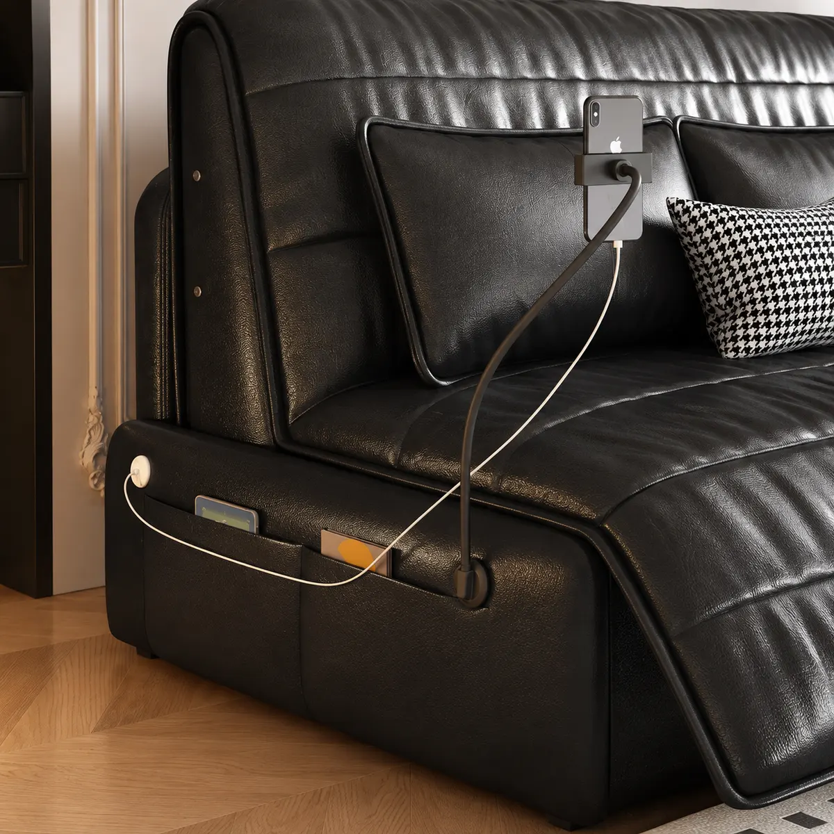 Schwarzes Sofa Bett Seitens teuerung Detail