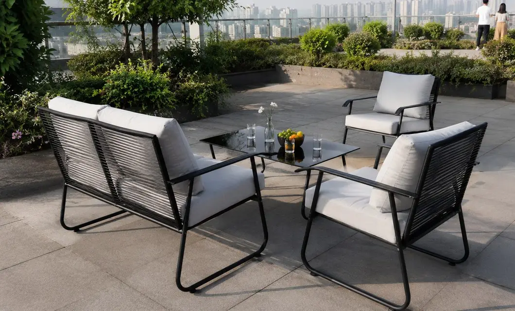 Lakeside terrace seating for calm mountain views, dining, and relaxed conversation.