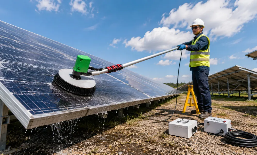 Limpeza comercial de painéis solares em coberturas de áreas fabris