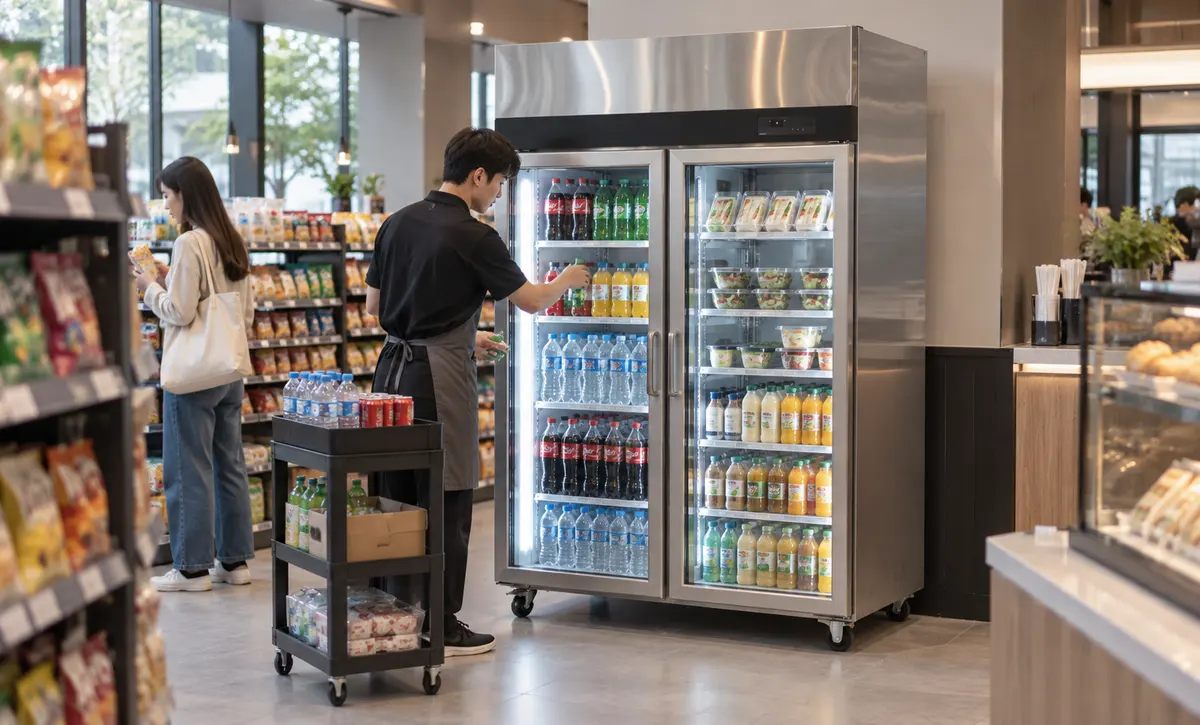 Convenience Store Beverage Refrigerator Restocking