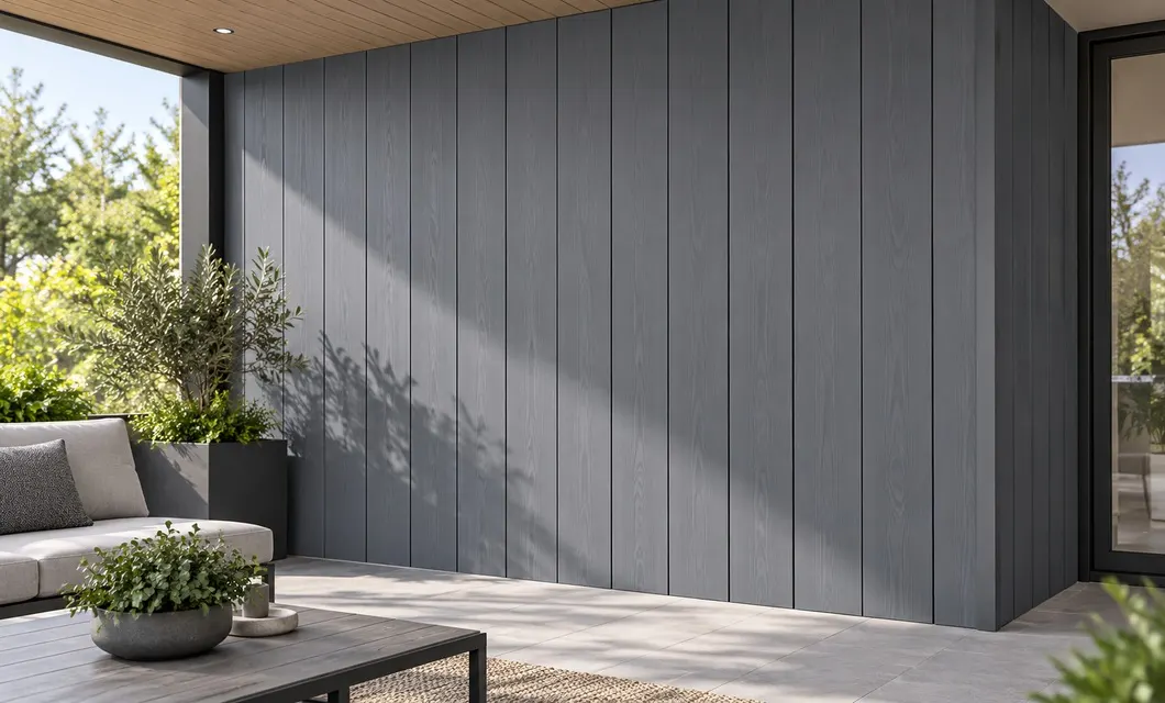 Überdachte Terrasse mit raffiniertem grauem Korn