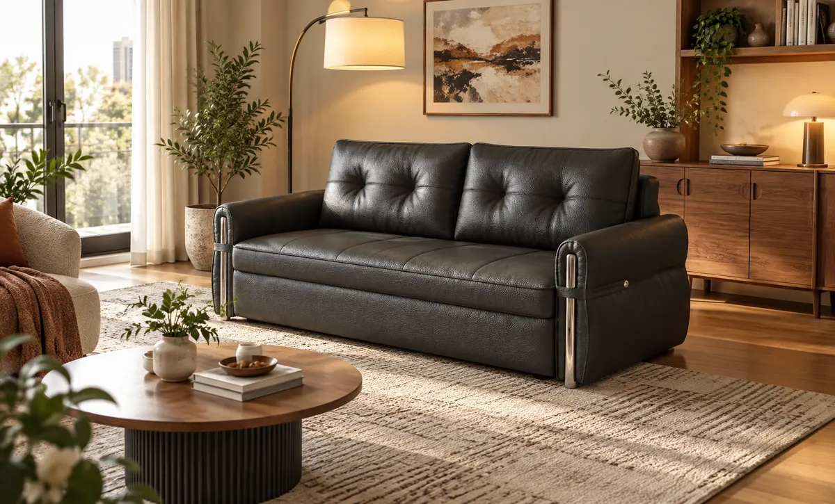 Gemütliches schwarzes Sofa Wohnzimmer