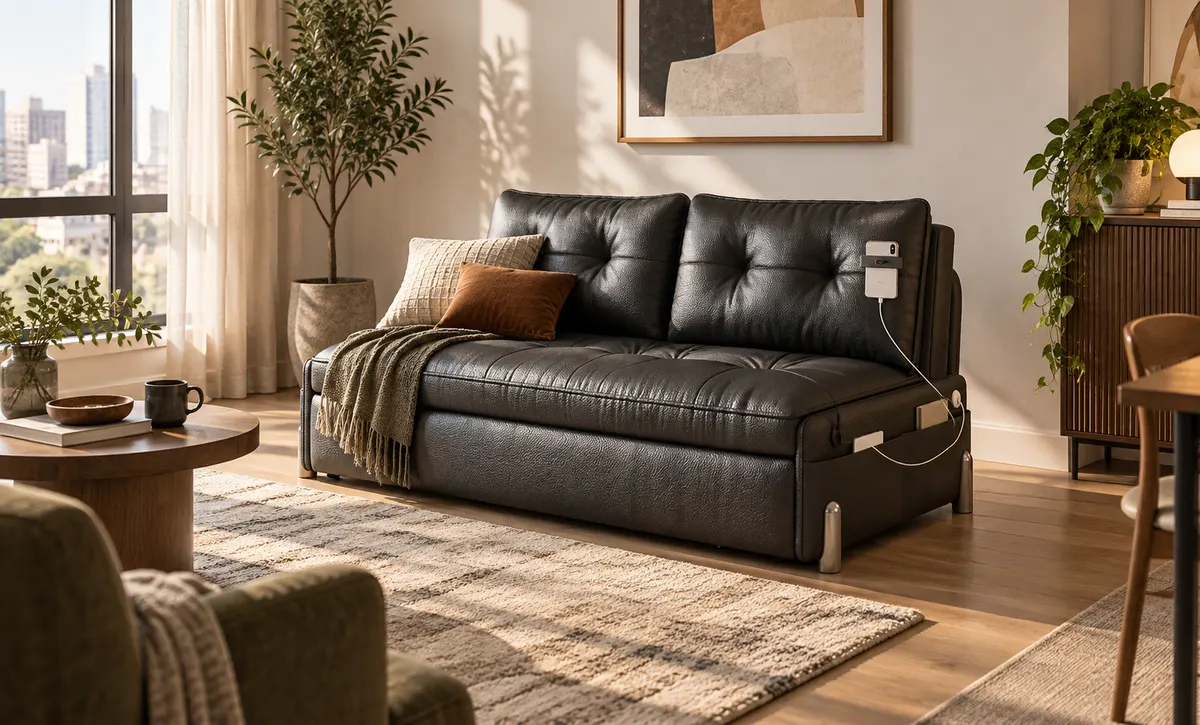 Salón acogedor sofá negro