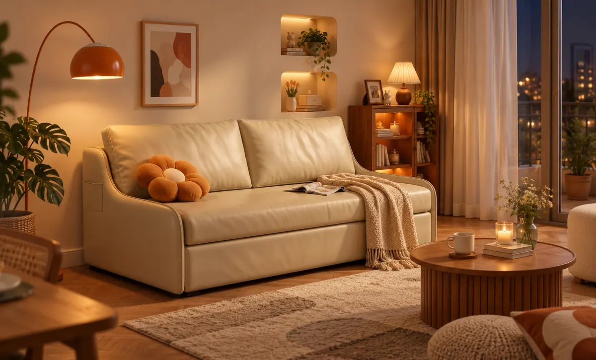 Sofá de la sala de estar de la noche