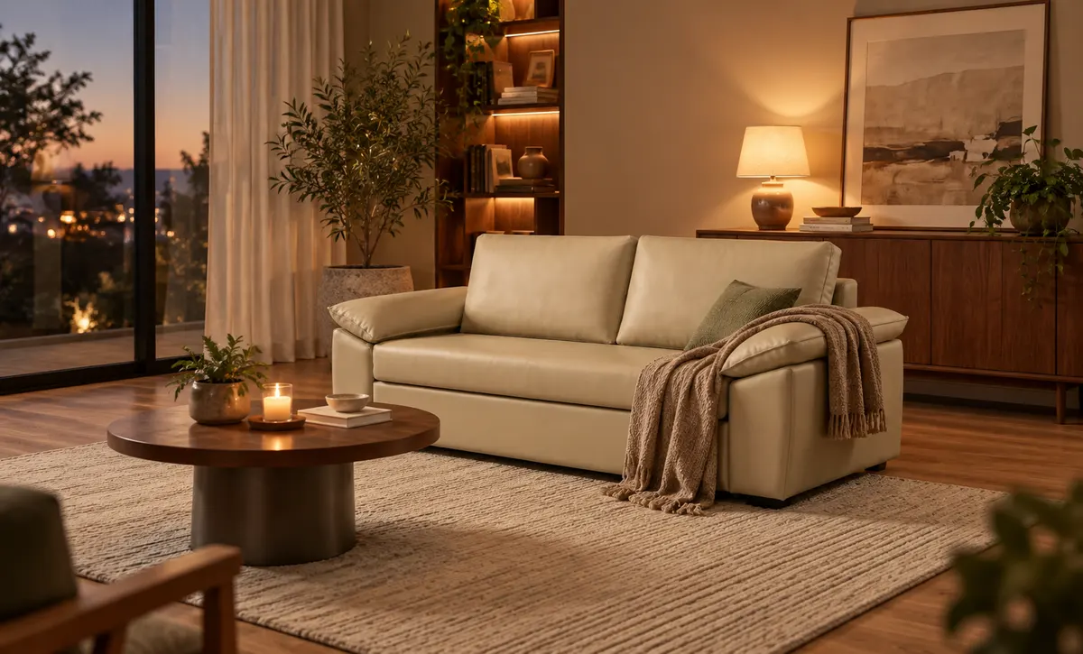 Abendliches Wohnzimmer-Sofa