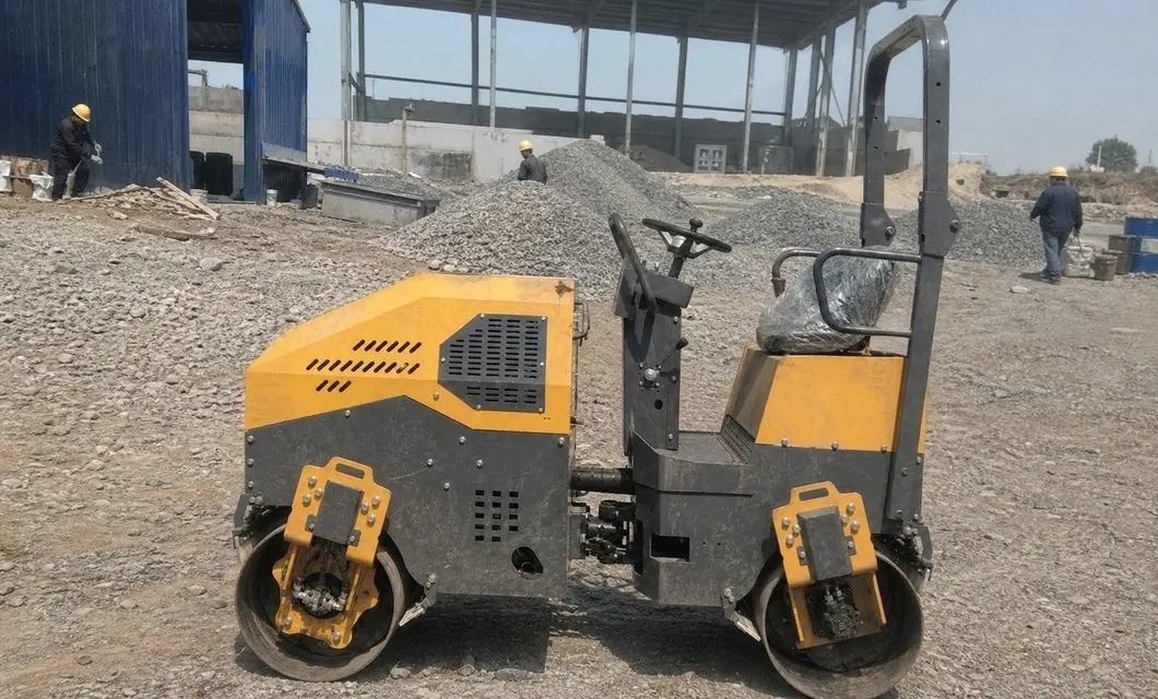 Compacts gravel bases around work yards with steady passes.