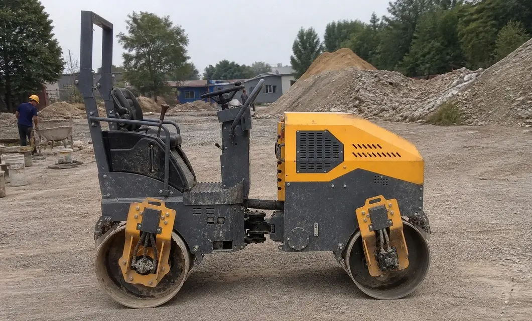 Compacts gravel yard surfaces around factories with steady repeated passes.