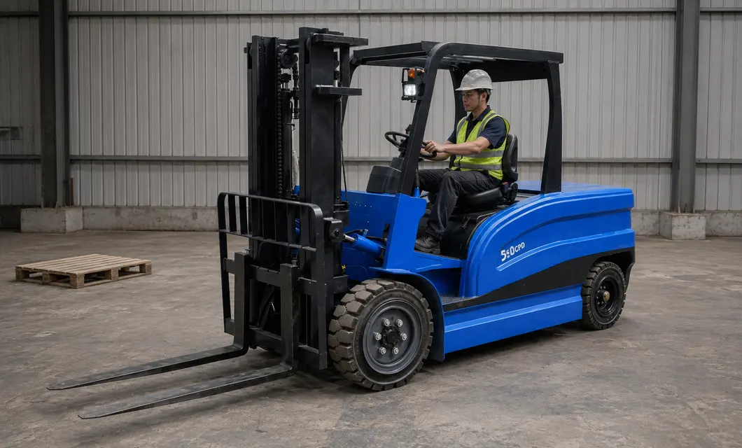 Factory Workshop Blue Forklift Operation