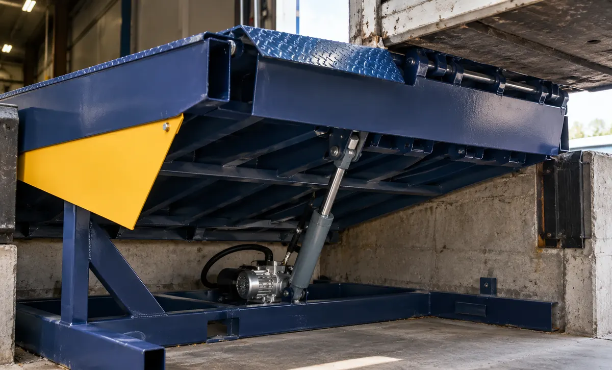 Hydraulischer Dock-Brücken betrieb in Nahaufnahme
