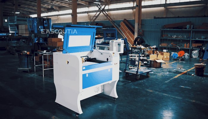 Floor-standing white-blue body with open-lid view - real workshop scenes build buyer trust.