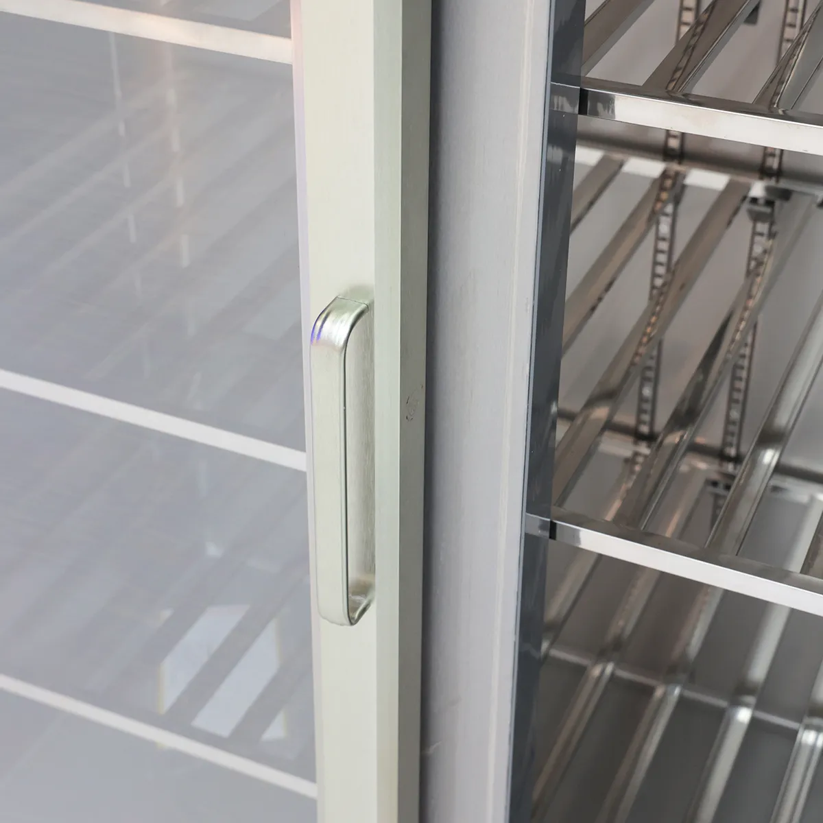 Glass Door Handle and Interior Shelving