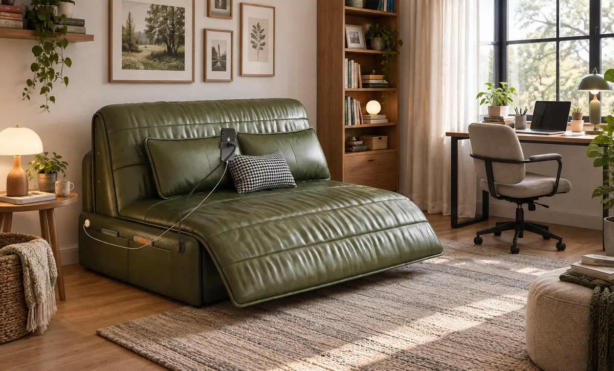 Grüne Leder Liege Sofa Bett Büro Lounge Szene