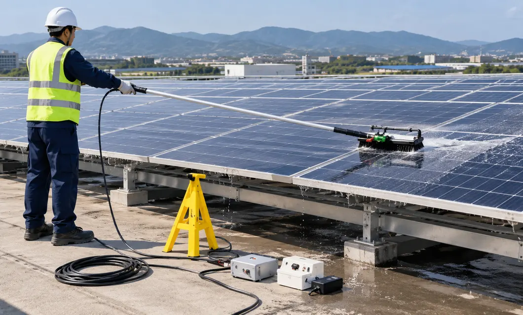 Funzionamento del campo di pulizia del pannello solare agricolo montato a terra
