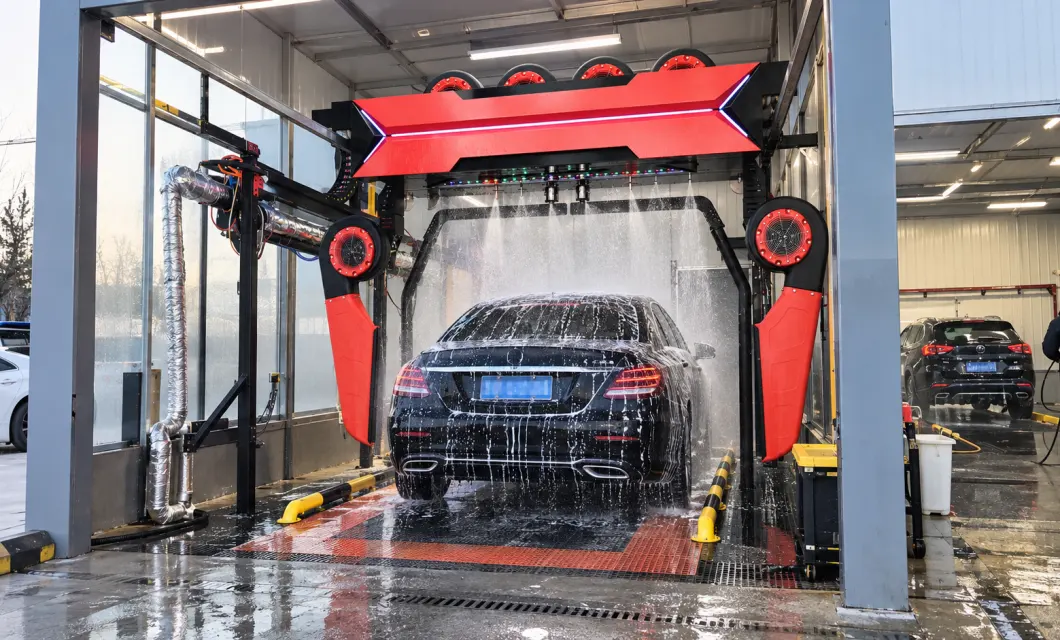 Integrated wash operation within an active automotive service environment.