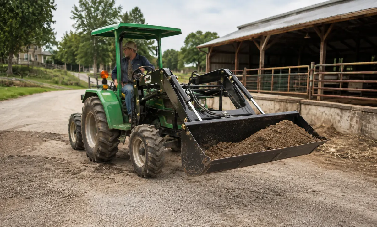 Loader moves soil efficiently around barns and farmyards.