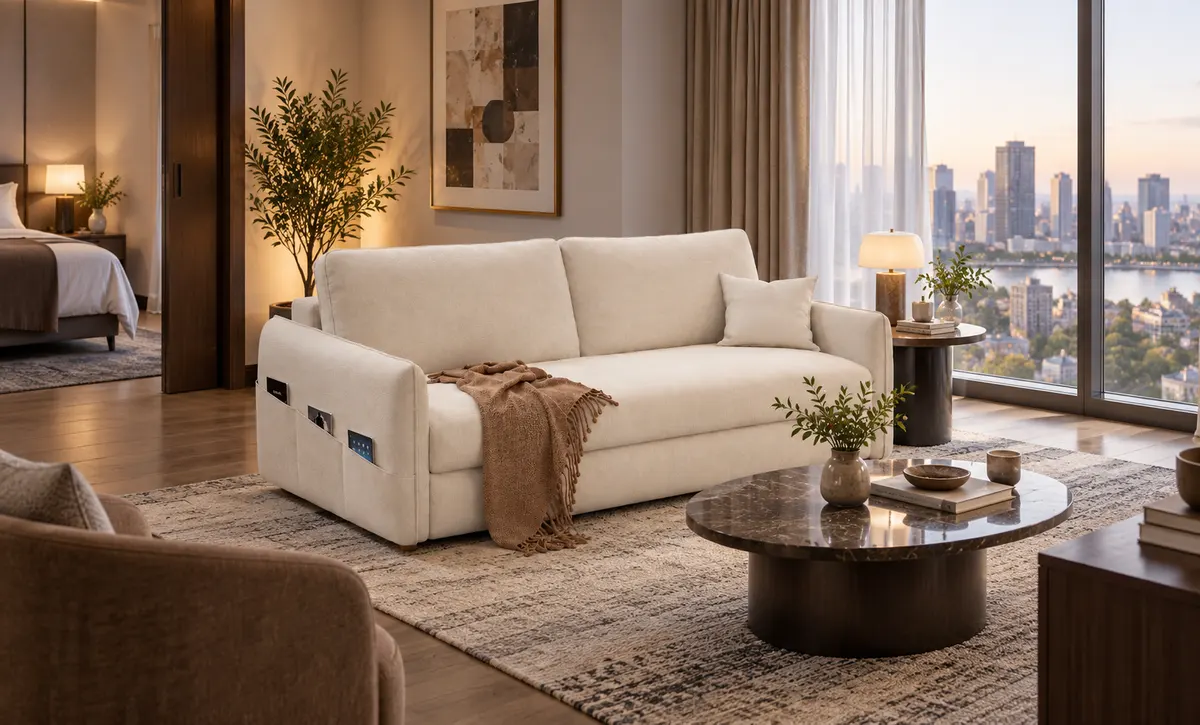 Integrated into an elegant living environment with a spacious furniture layout.