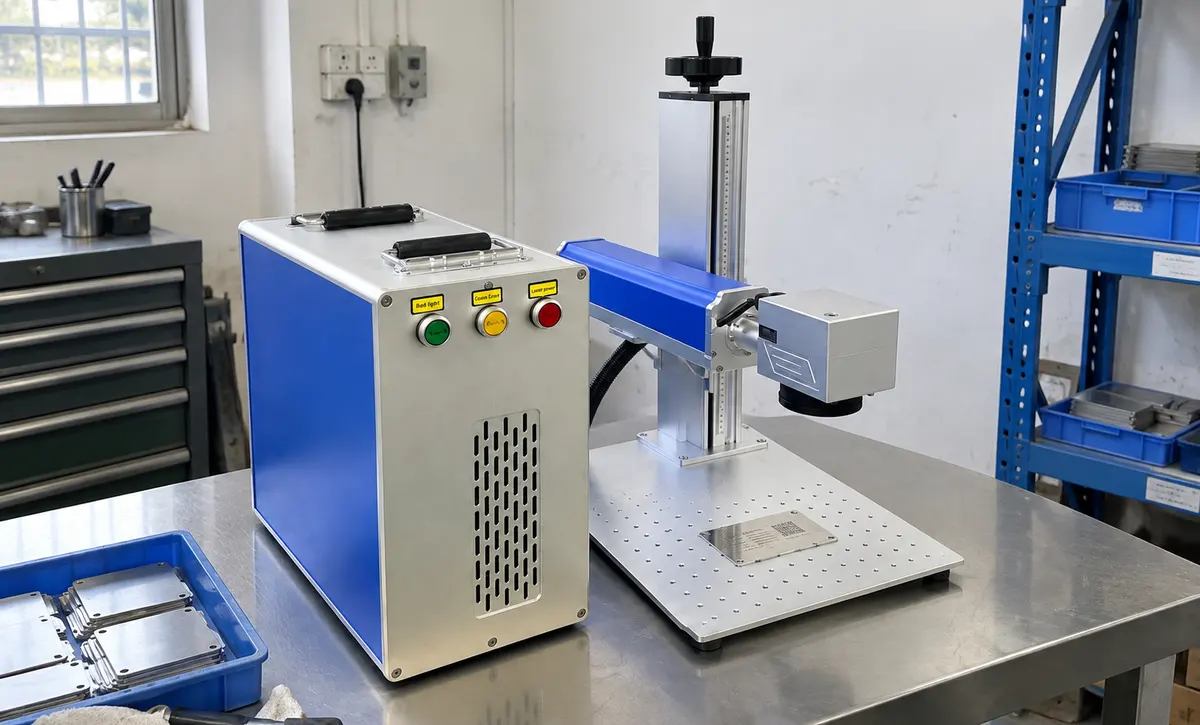Metal nameplates are positioned for direct workstation identification marking