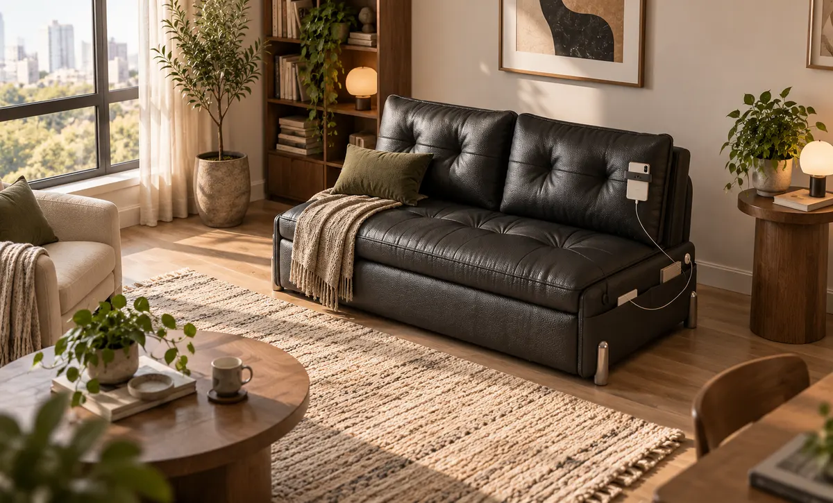 Sala de estar moderna del sofá negro