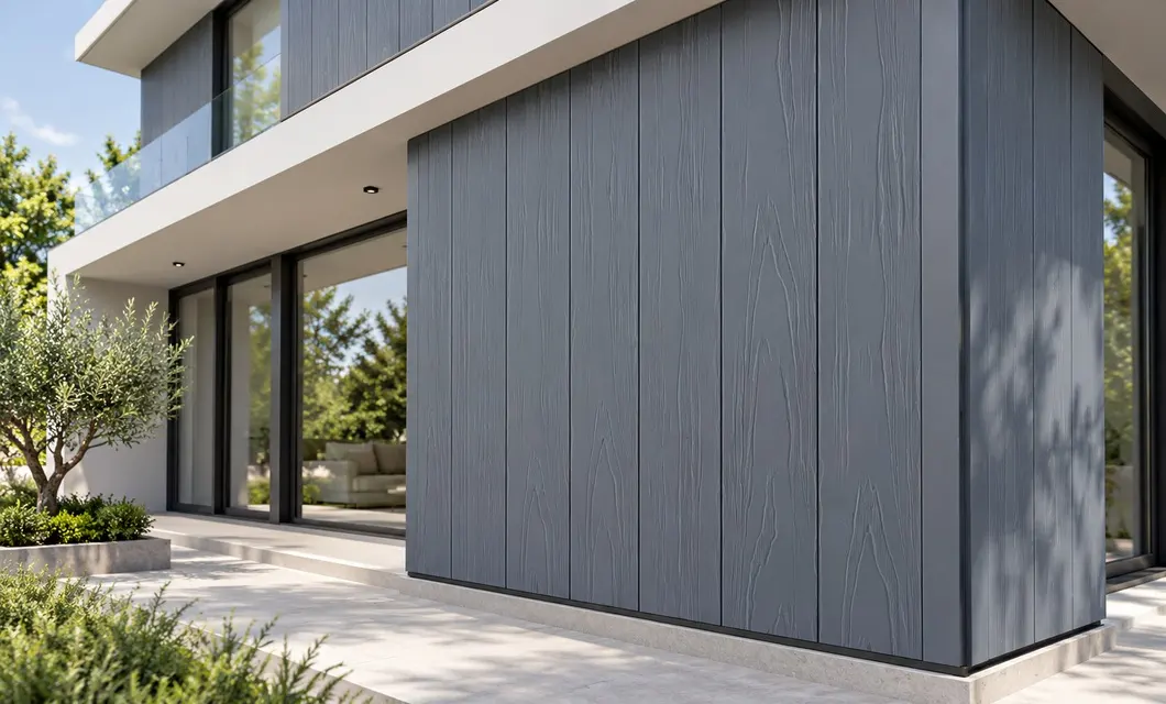 Moderne Fassade mit cooler Holz textur
