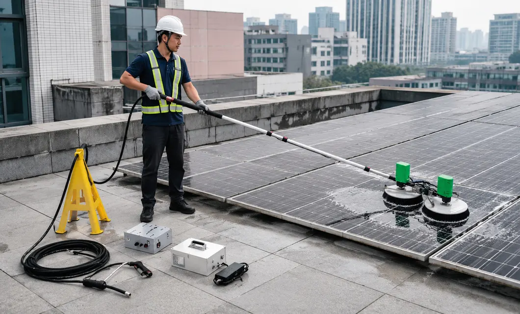 Mountain Terrace Solar Panel Reinigung Outdoor Bedingungen