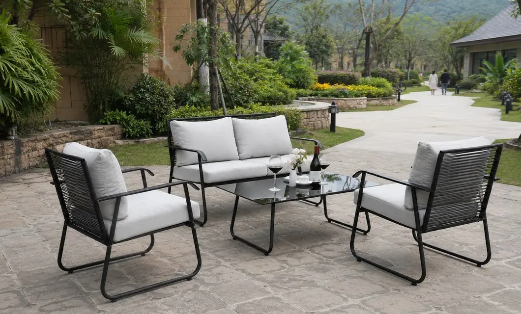 Rooftop garden seating for open-air lounging, meals, and evening relaxation.