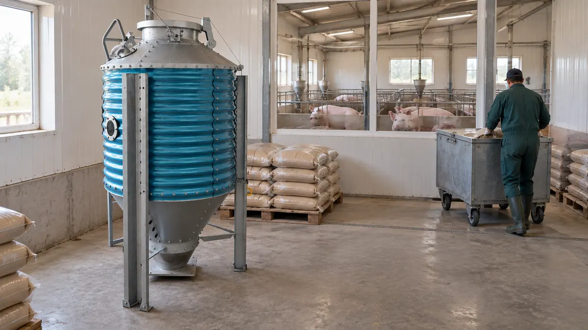 Salle d'alimentation de la ferme porcine