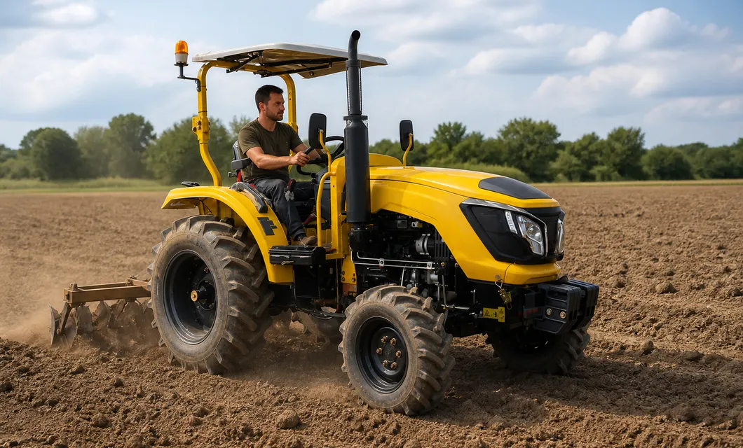 Campo terrazzato: Tillage a terrazzamento con operatore. 604E è mostrato in questa impostazione di lavoro; confermare l'adattamento dell'implementazione, il terreno, la distanza dal percorso e le condizioni operative prima dell'uso.
