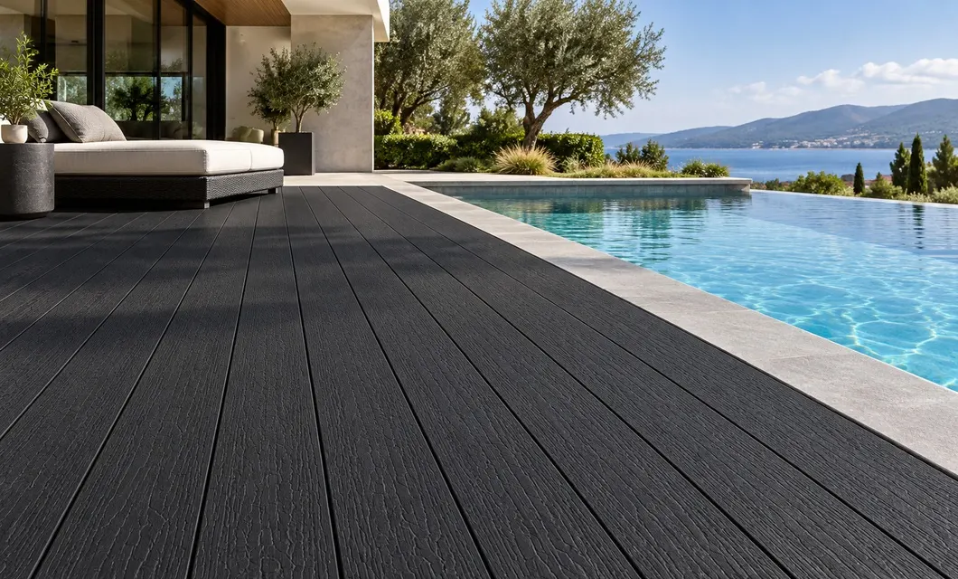 Deck am Pool mit sichtbarem Korn