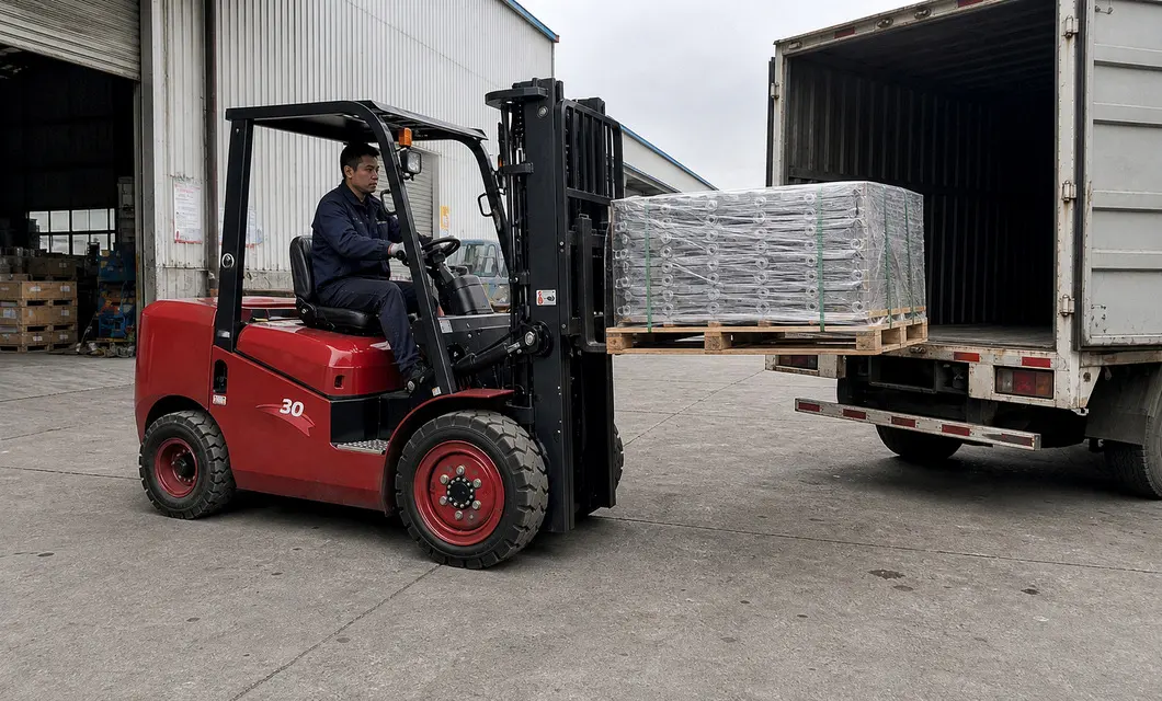 Carico stabile dai camion ai punti di stoccaggio organizzati.